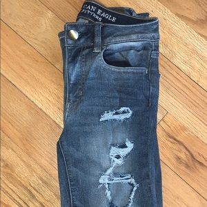 high rise jeggings distressed dark blue